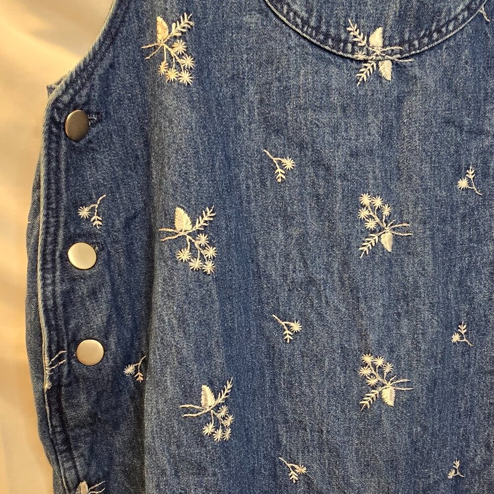 Vintage Gotcha Covered Overall Dress Embroidered Flowers Size 10 Blue - Picture 2 of 11